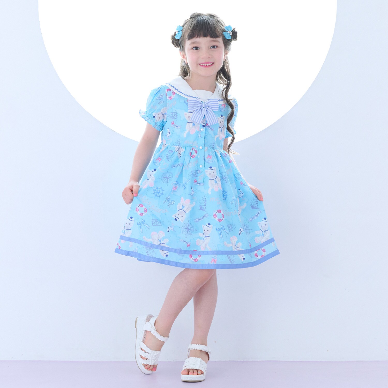 ウサギ・ネコ　航海柄　セーラーワンピース