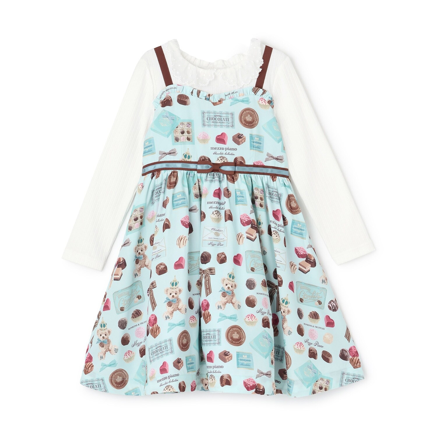 【人気商品再入荷】【直営店で取り扱い無し】ボンボンショコラ柄　ドッキングワンピース