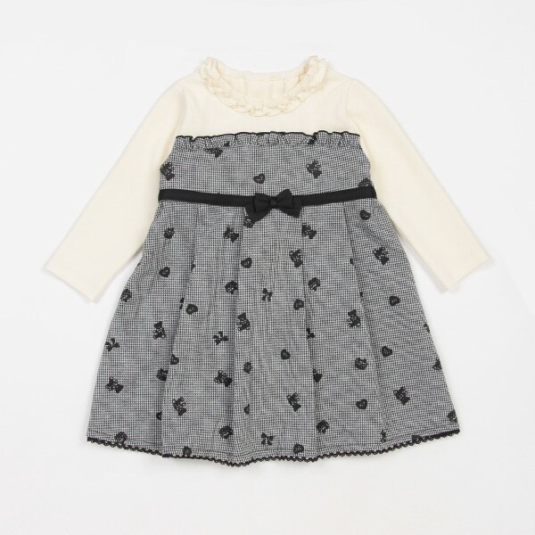 【人気商品再入荷】【直営店で取り扱い無し】チェック×クマリボン柄　ドッキングワンピース