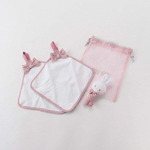 リボンループハンドタオル2枚×ウサギラトル3点セット