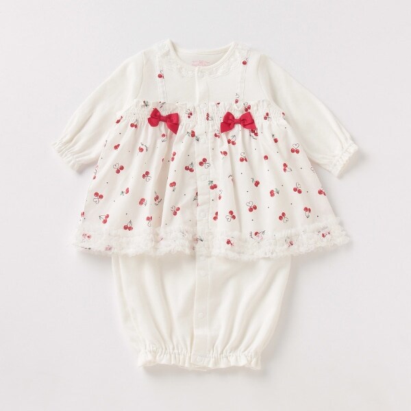 チェリー柄切り替えフリル2WAYオール
