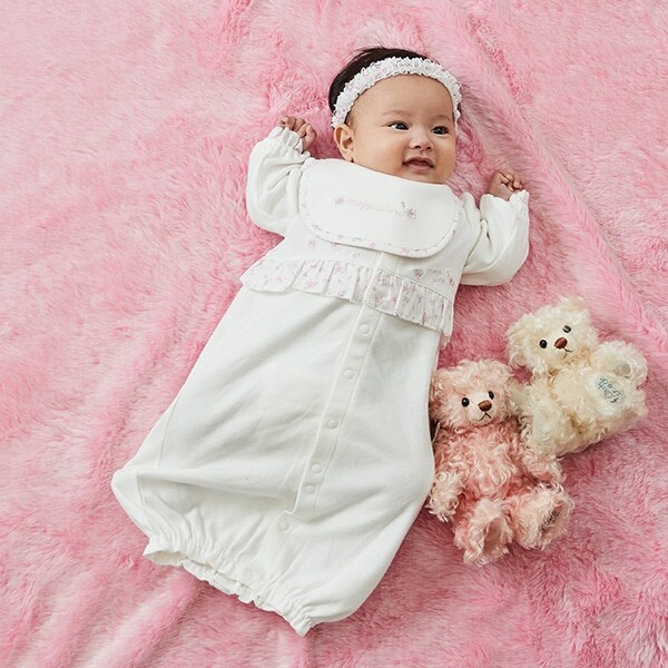 オリジナルボックスつき小バラ柄フリル2wayオール＆スタイセット