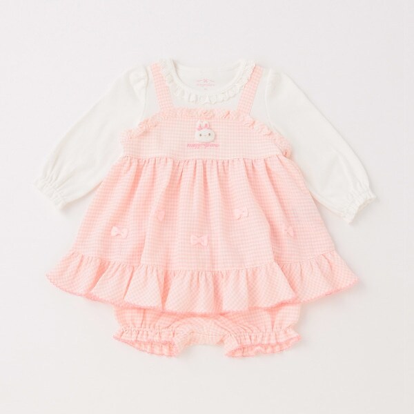 ウサギマスコットつきギンガムチュニック＆ブルマセット