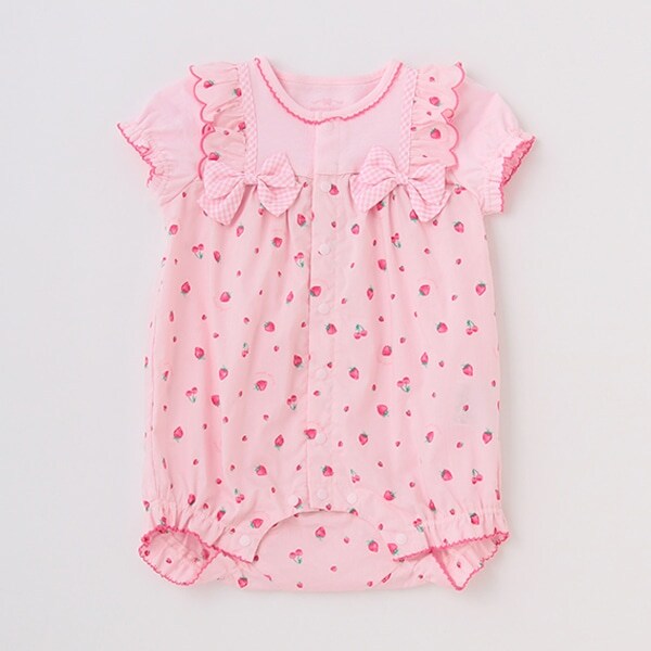 イチゴ柄　半袖ロンパース
