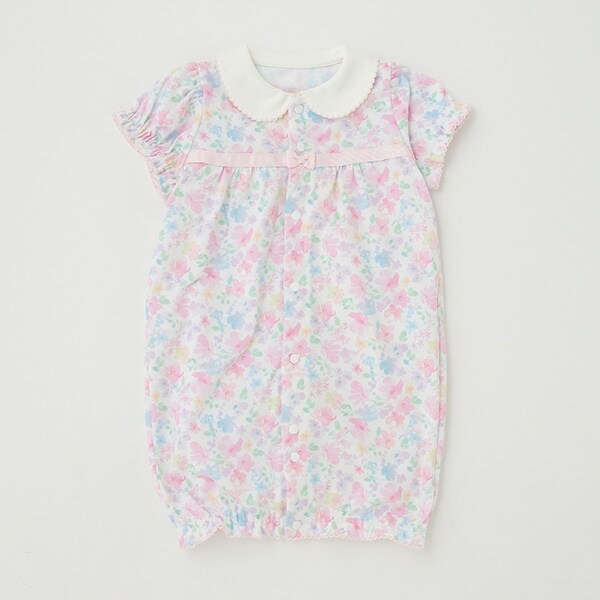 水彩フラワー柄半袖2wayオール