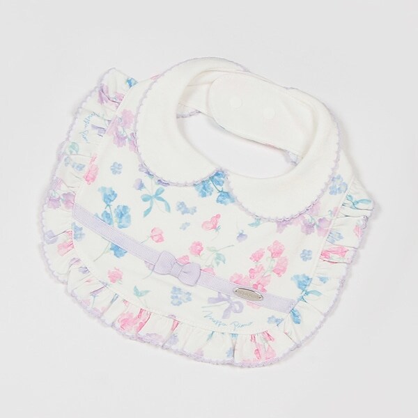 スイートピー柄　衿つきスタイ