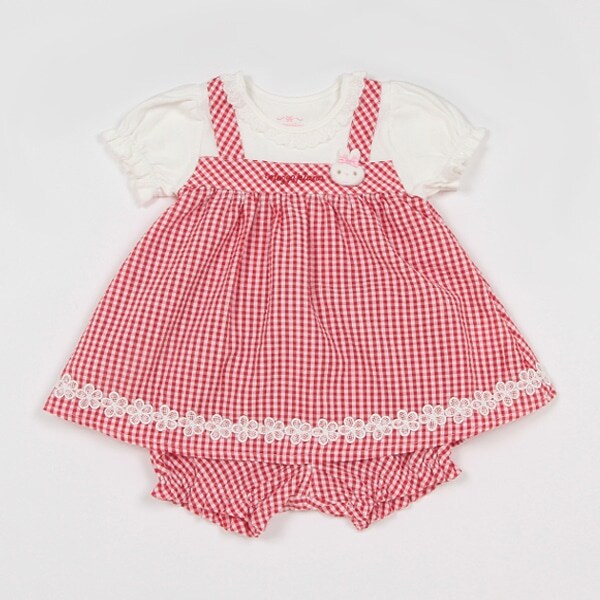 ウサギマスコットつきギンガムチュニック＆ブルマセット