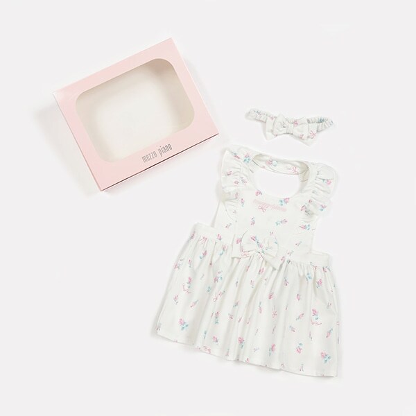 【BOX付】ローズつぼみ柄エプロン＆ヘアバンドセット