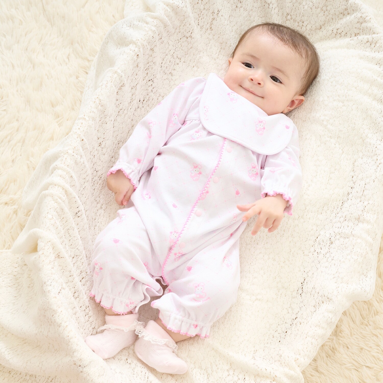 【BOX付】エンジェルウサギ柄2wayオール＆スタイセット