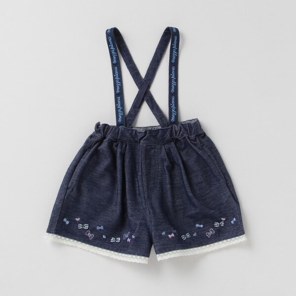 サスペンダーつきリボン刺しゅうショートパンツ