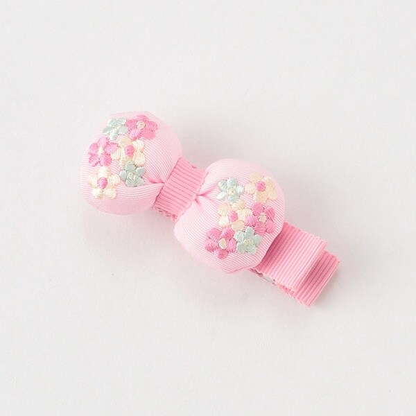 お花刺しゅう入りリボンヘアクリップ