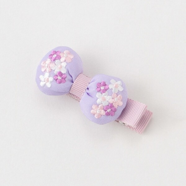 お花刺しゅう入りリボンヘアクリップ
