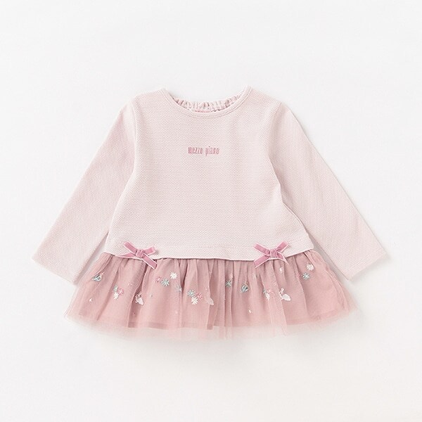 ウサギ刺繍チュール切替長袖Ｔシャツ