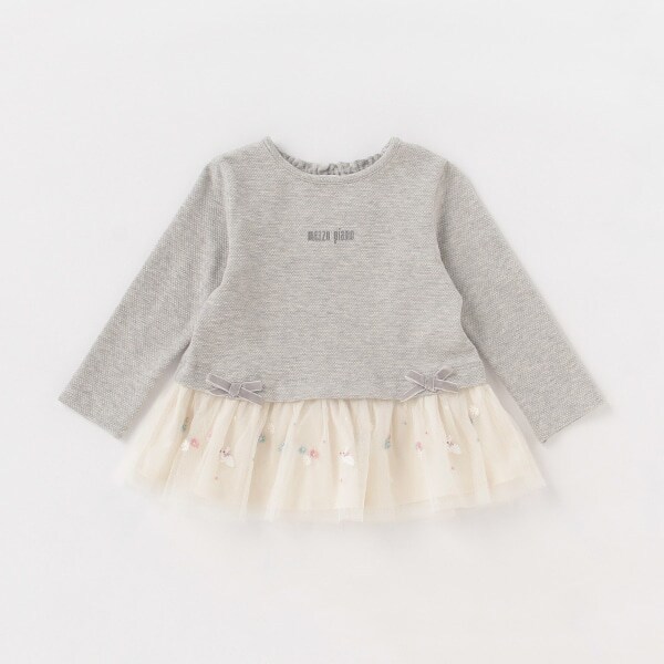 ウサギ刺繍チュール切替長袖Ｔシャツ