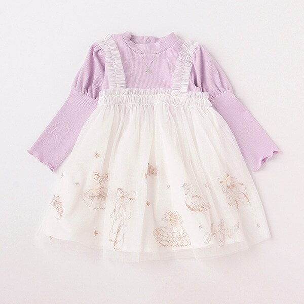 トゥシューズ刺しゅうチュールドッキングワンピース