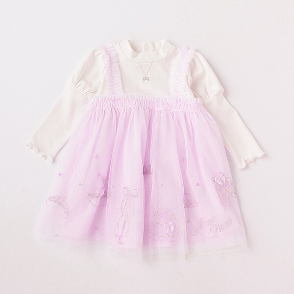 トゥシューズ刺しゅうチュールドッキングワンピース