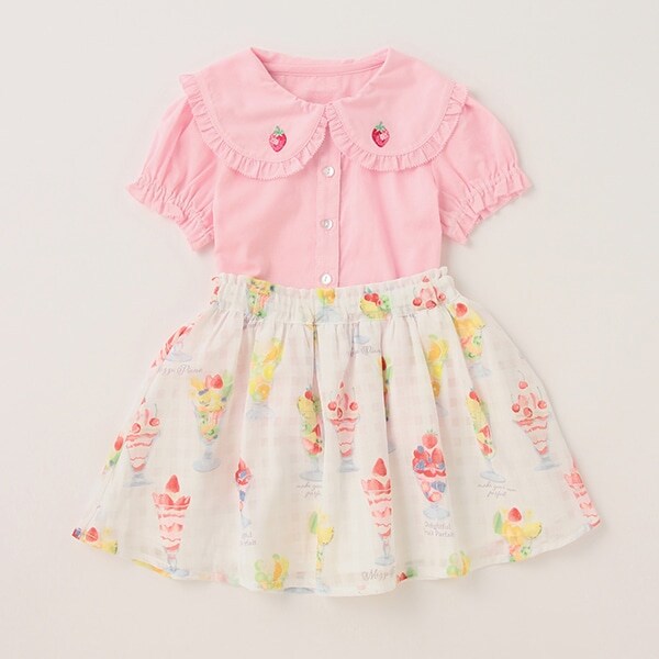 刺しゅう半袖ブラウス＆フルーツパフェ柄スカートセット