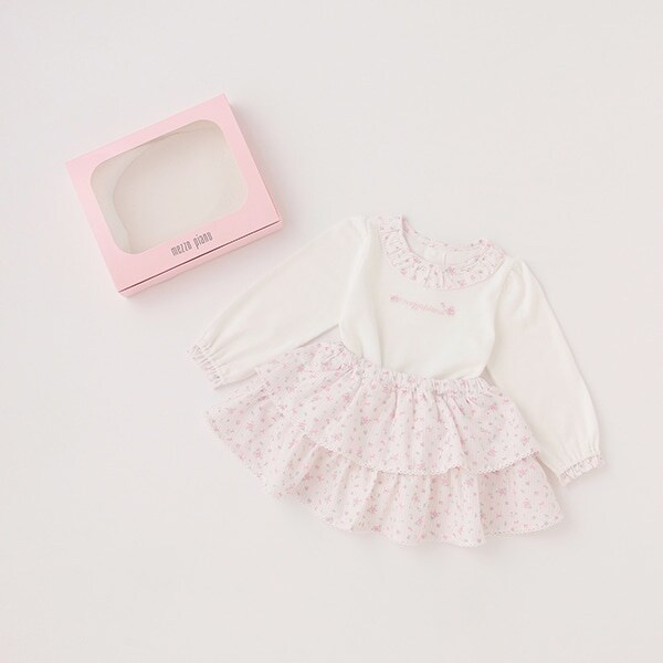 オリジナルボックスつき小バラ柄長袖Ｔシャツ＆スカートブルマセット