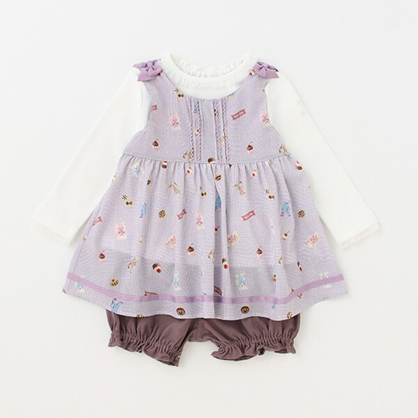 クマチェック柄チュニック　インナー付セットアップ