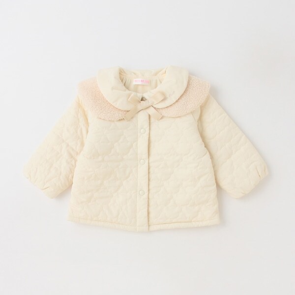 クマ柄キルト　衿つき中わたブルゾン