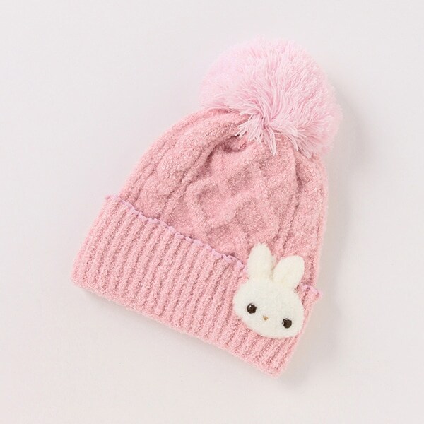 ボアウサギマスコットつき　マシュマロニット帽【日本製】