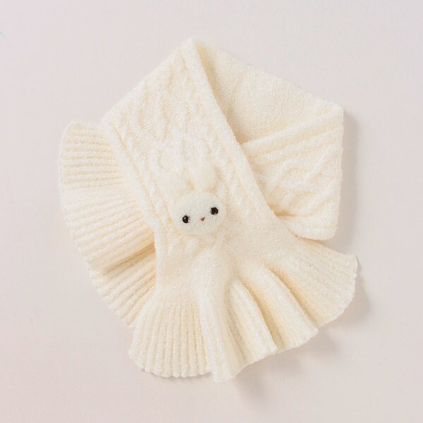 ボアウサギマスコットつき　マシュマロニットマフラー【日本製】