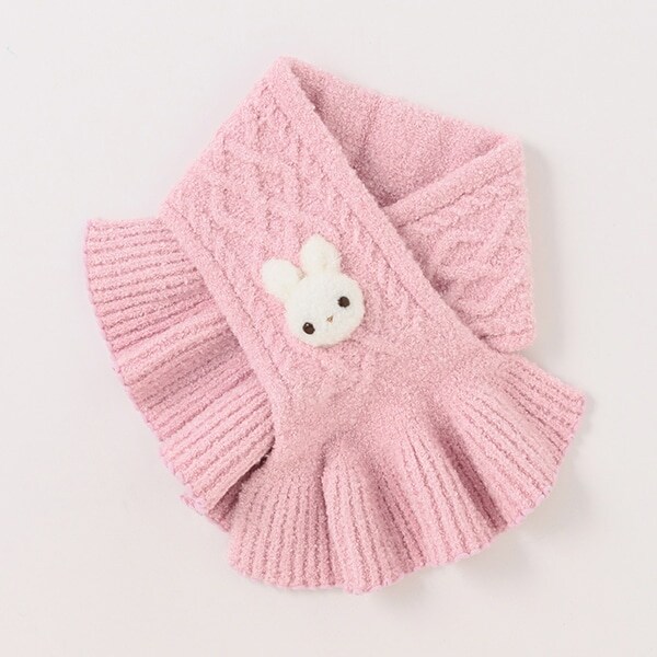 ボアウサギマスコットつき　マシュマロニットマフラー【日本製】