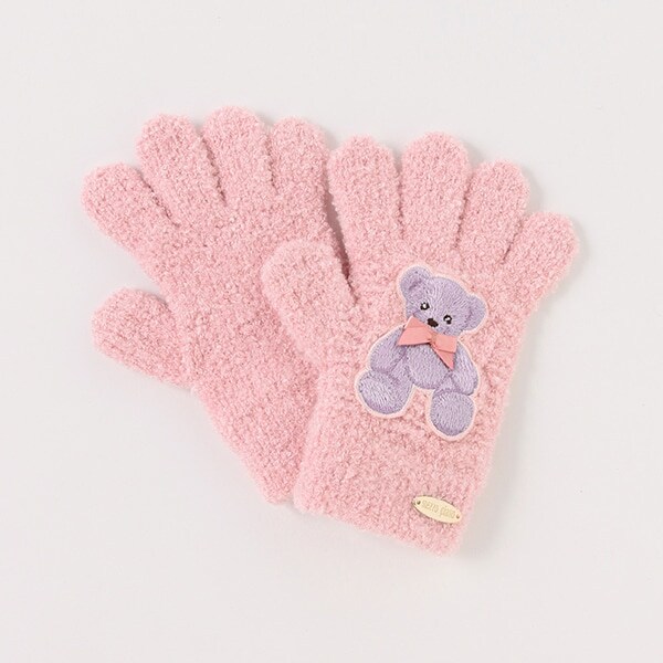 クマワッペンつき　マシュマロニット手袋【日本製】