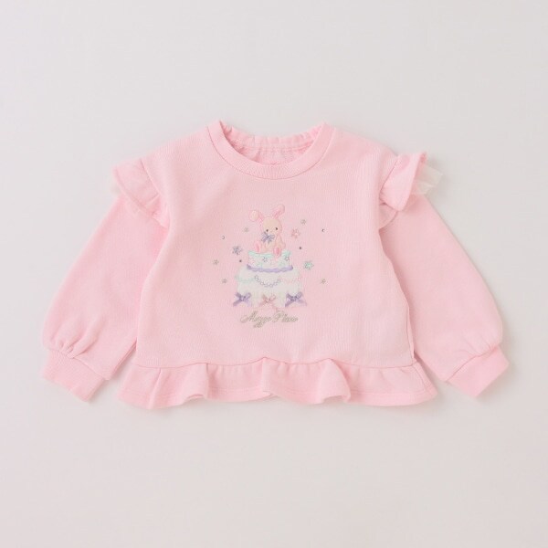 肩フリル　ケーキ刺しゅうトレーナー