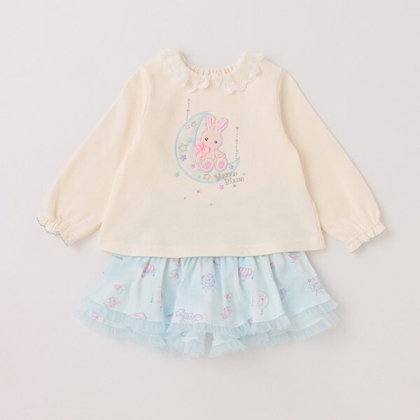 ウサギトレーナー＆遊園地柄キュロットスカートセット