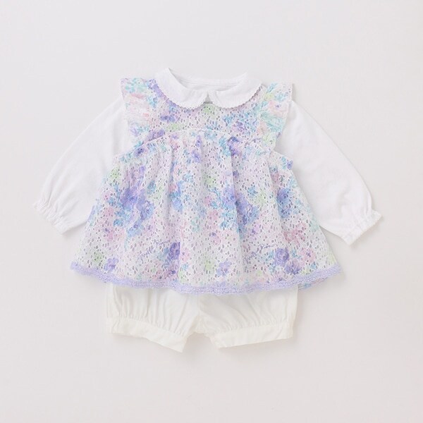 花柄レースチュニック×長袖Tシャツ×ブルマセット