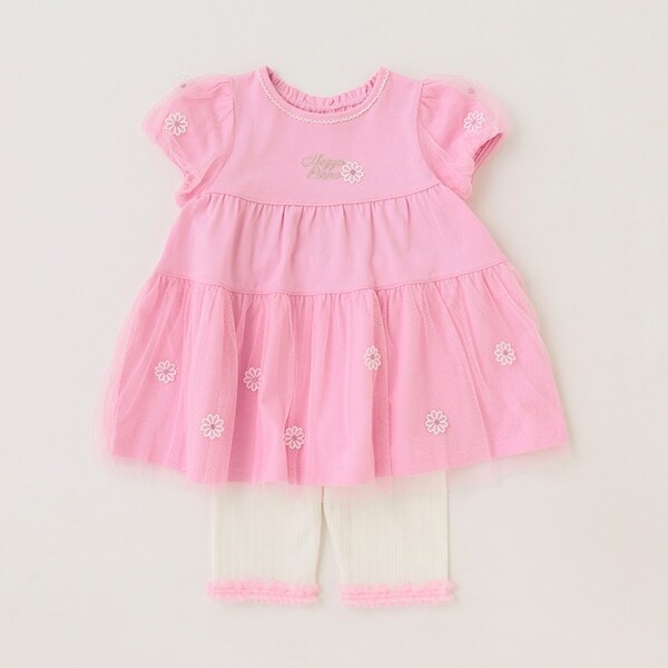 花モチーフつき半袖チュニック＆6分丈レギンスセット