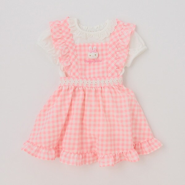 ウサギマスコットつきギンガムジャンパースカート＆Tシャツセット
