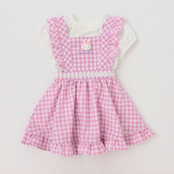 ウサギマスコットつきギンガムジャンパースカート＆Tシャツセット