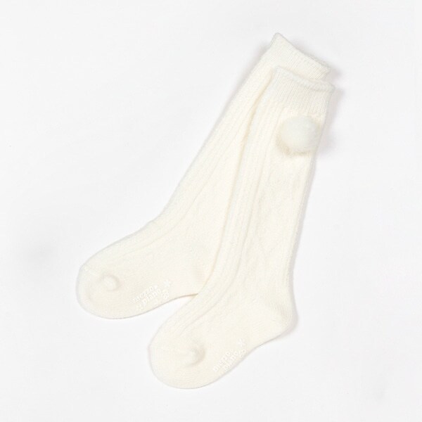 ボン天つき　ケーブルハイソックス【日本製】