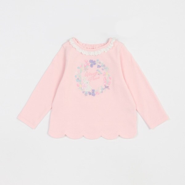 うさぎサークルフラワー裾スカラップ　長袖Tシャツ