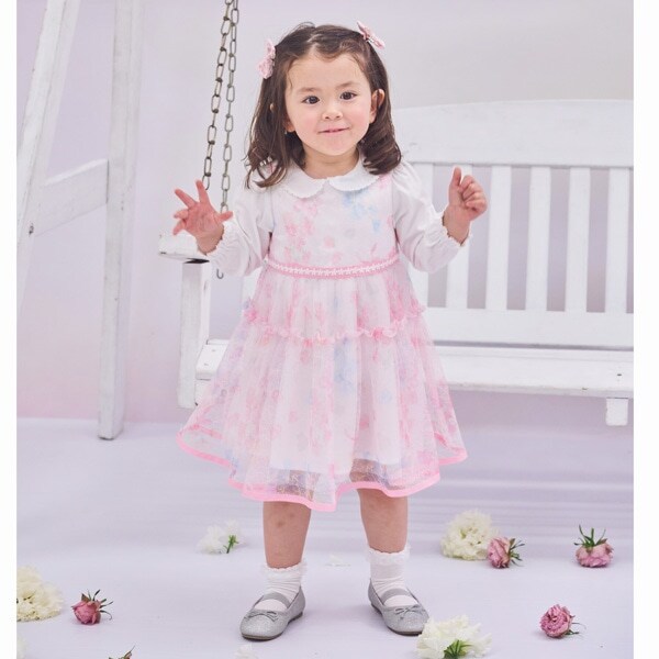 スイートピー柄レースワンピース&インナーセット