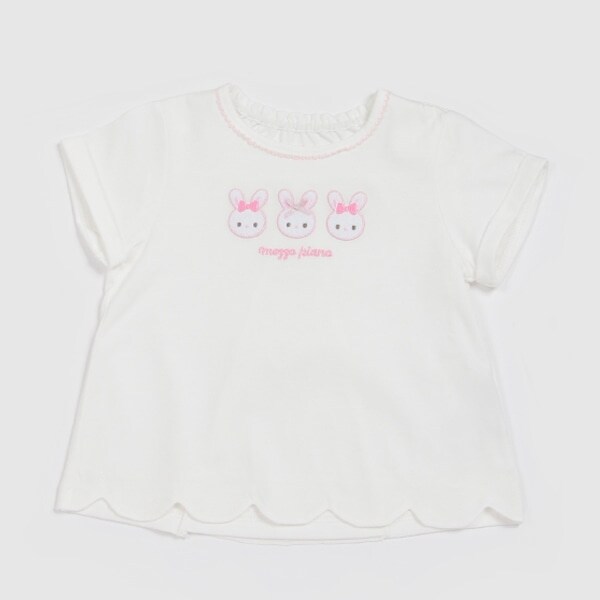 うさぎアップリケ裾スカラップ　半袖Tシャツ