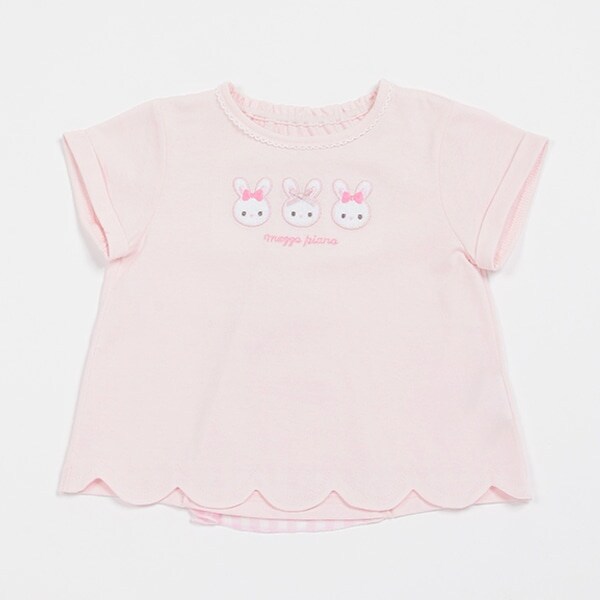 うさぎアップリケ裾スカラップ　半袖Tシャツ