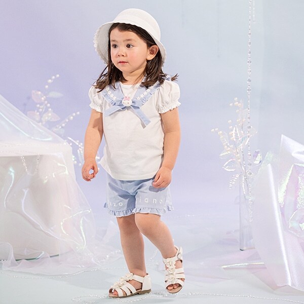 ウサギマスコットつきセーラー衿Tシャツ＆ショートパンツセット