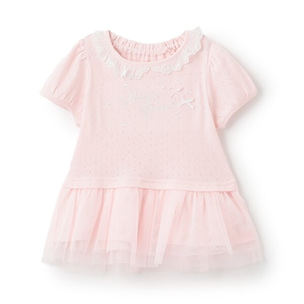 ロゴリボン　裾フリル　半袖チュニック