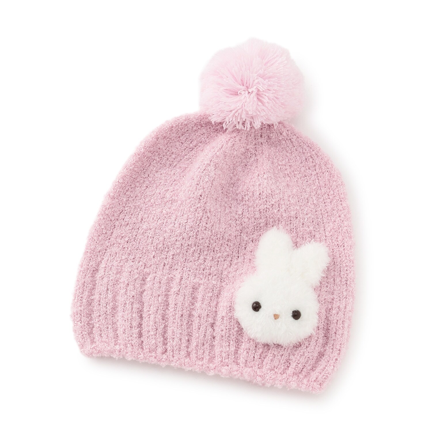 ボアウサギマスコットつき　マシュマロニット帽