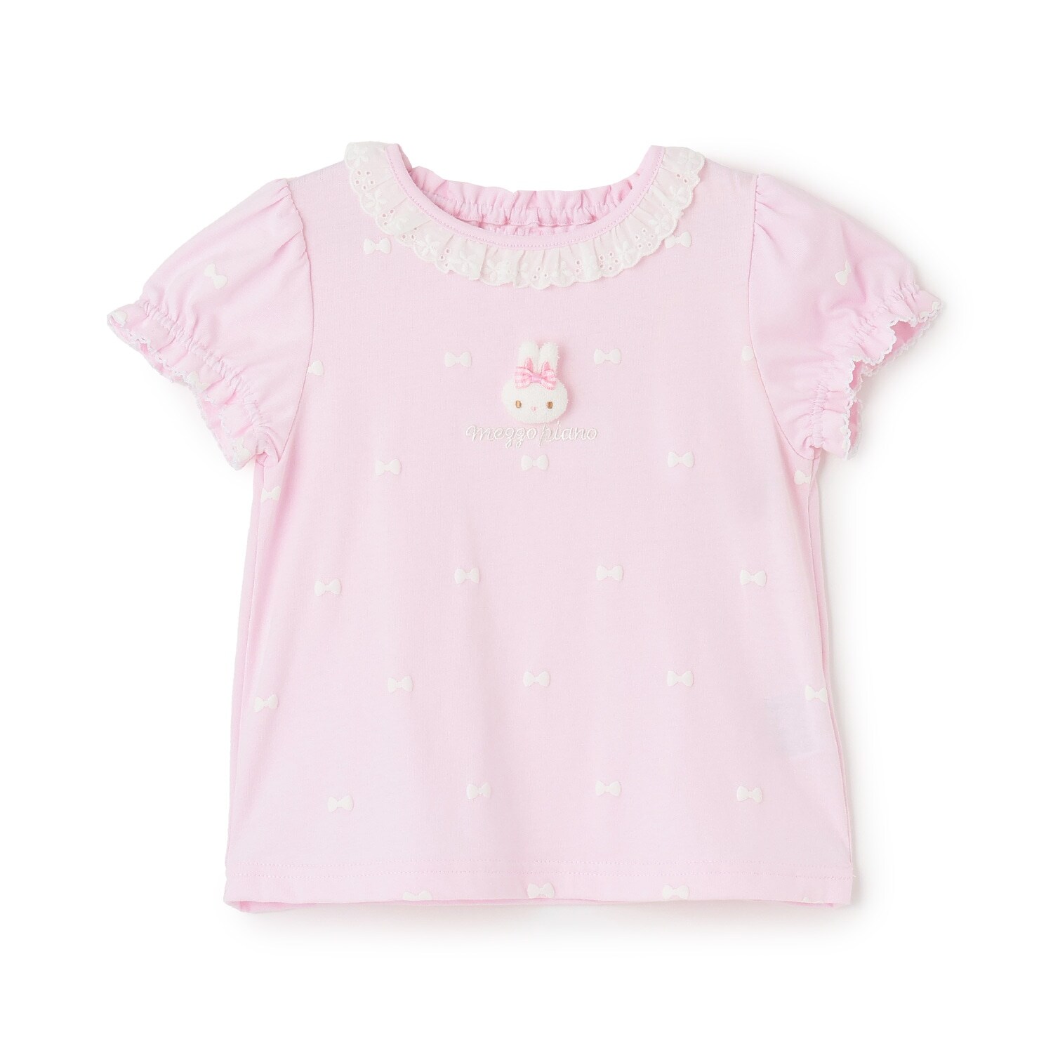 ウサギマスコットつき　リボン柄　半袖Tシャツ