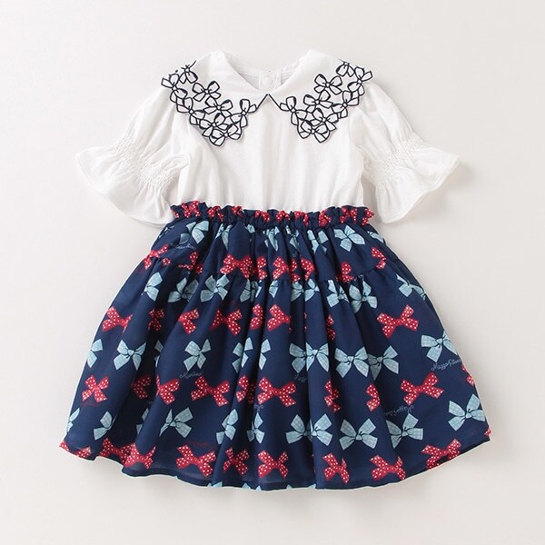 リボン柄ドッキングワンピース