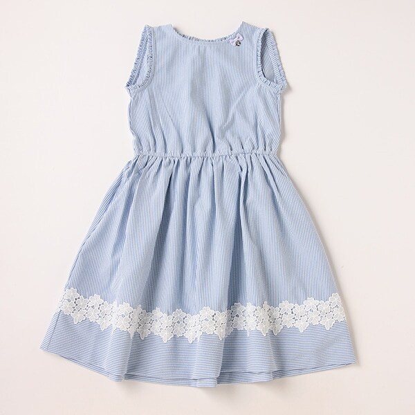 【人気商品再入荷】【直営店で取り扱い無し】ストライプ裾レースワンピース