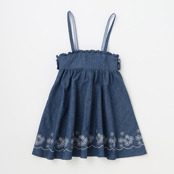 【人気商品再入荷】【直営店で取り扱い無し】裾刺繍　ハイウエスト吊りつきスカート