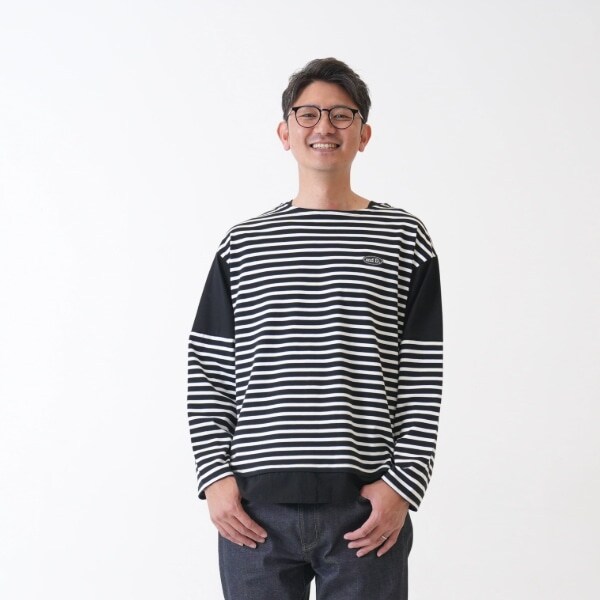 【親子リンク】Dadボーダー肩切替ビッグロンT