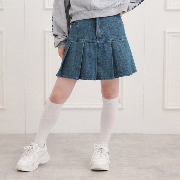 デニム裾プリーツスカート