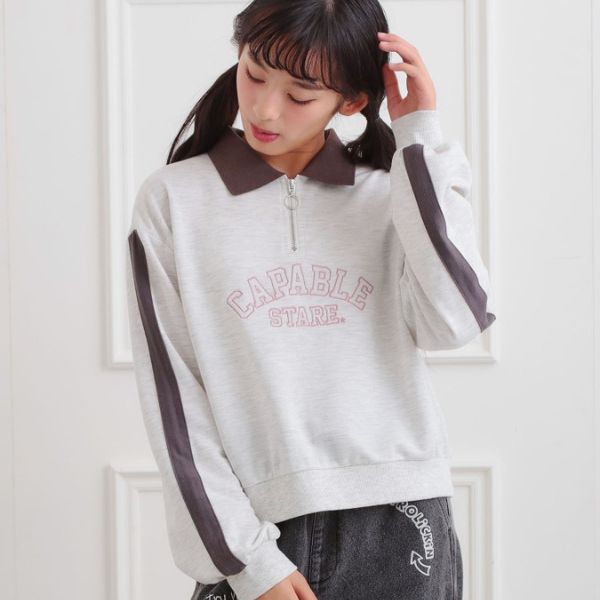 ミニ裏カレッジ衿付きハーフZIPプルオーバー