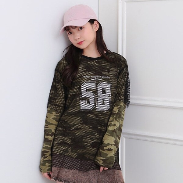 メッシュレイヤード風ロングT
